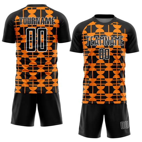 Uniform Schwarz Formen Orange-Weiß Sublimation Fußball Jersey Bay Geometrisch Benutzerdefinierte Uniform Schwarz Formen Orange-Weiß Sublimation Fußball Jersey Bay Geometrisch Benutzerdefinierte