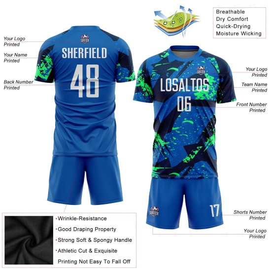 Fußball Weiß-Neon Sublimation Jersey Royal Custom Uniform Grün Fußball Weiß-Neon Sublimation Jersey Royal Custom Uniform Grün
