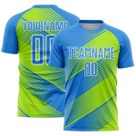 Trikot Grün-Weiß Uniform Linie Sublimation Fußball Pulver Neon Blau Custom Trikot Grün-Weiß Uniform Linie Sublimation Fußball Pulver Neon Blau Custom