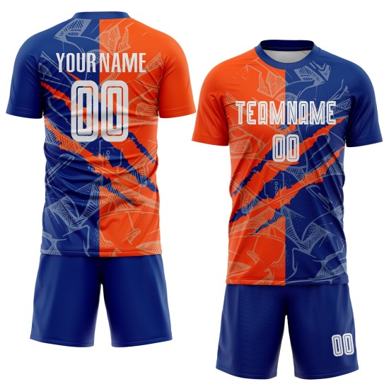 Sublimation Fußball Muster Graffiti Scratch Royal-Orange Custom Uniform Jersey Sublimation Fußball Muster Graffiti Scratch Royal-Orange Custom Uniform Jersey