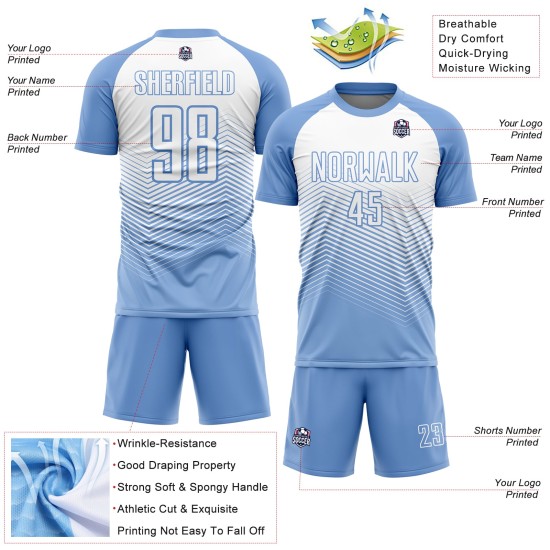 Linien Uniform Sublimation Jersey Weiß Blau Licht Fußball Custom Linien Uniform Sublimation Jersey Weiß Blau Licht Fußball Custom
