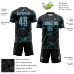 Uniform Fußball Custom Jersey Sublimation Schwarz Grau-Blaugrün Uniform Fußball Custom Jersey Sublimation Schwarz Grau-Blaugrün