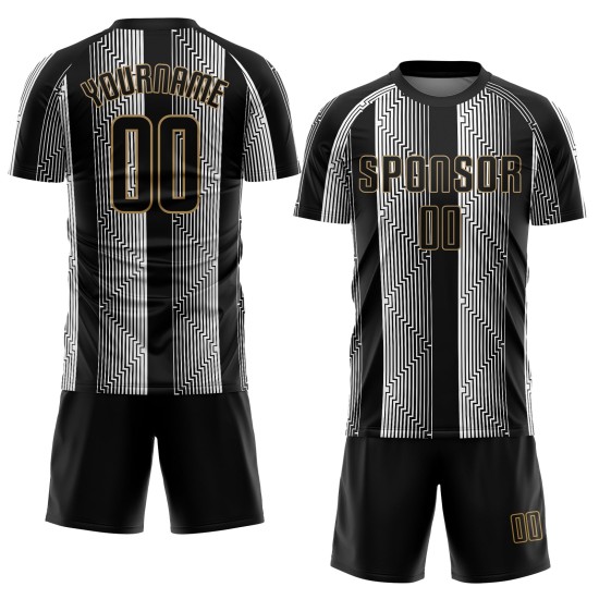 Uniform Fußballtrikot Gold Sublimation Custom Schwarz-Altschwarz Uniform Fußballtrikot Gold Sublimation Custom Schwarz-Altschwarz
