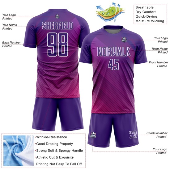 Sublimation Weiß Uniform Jersey Fußball Linien Benutzerdefinierte Lila Sublimation Weiß Uniform Jersey Fußball Linien Benutzerdefinierte Lila