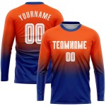 Fade Uniform Fußball Lange Custom Fashion Weiß-Royal Orange Sublimation Jersey Ärmel Fade Uniform Fußball Lange Custom Fashion Weiß-Royal Orange Sublimation Jersey Ärmel