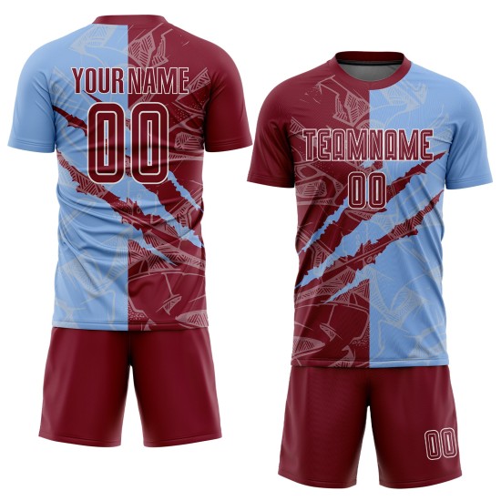 Muster Fußball Crimson-Light Blue Sublimation Scratch Uniform Jersey Graffiti Custom Muster Fußball Crimson-Light Blue Sublimation Scratch Uniform Jersey Graffiti Custom
