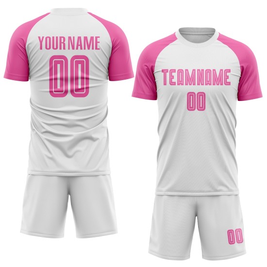 Rosa Fußballtrikot Weiße Uniform Benutzerdefinierte Sublimation Rosa Fußballtrikot Weiße Uniform Benutzerdefinierte Sublimation