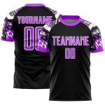 Schwarzer Druck Tier Lila-Weiß Sublimation Jersey Custom Fußballuniform Schwarzer Druck Tier Lila-Weiß Sublimation Jersey Custom Fußballuniform