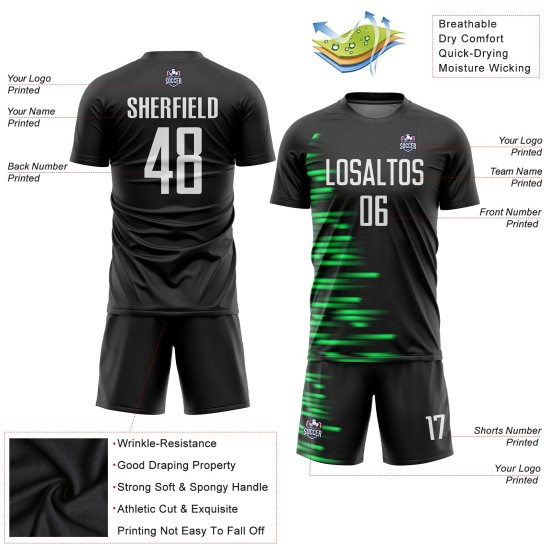 Grüne Sublimation Fußball Custom Schwarz Weiß-Kelly Uniform Trikot Grüne Sublimation Fußball Custom Schwarz Weiß-Kelly Uniform Trikot