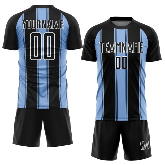 Uniform Hellblau-Weiß Custom Line Jersey Sublimation Fußball Schwarz Uniform Hellblau-Weiß Custom Line Jersey Sublimation Fußball Schwarz