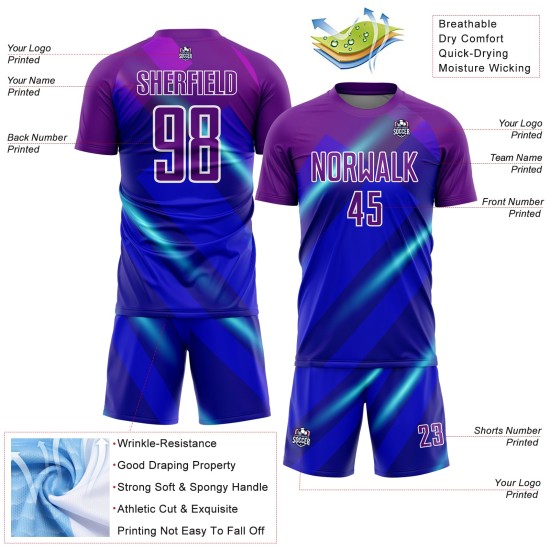 Jersey Fußball Sublimation Custom Lines Royal Lila-Weiß Uniform Jersey Fußball Sublimation Custom Lines Royal Lila-Weiß Uniform