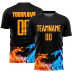 Black Dragon Flame Custom Fußball Uniform Trikot Gelb-Orange Sublimation Black Dragon Flame Custom Fußball Uniform Trikot Gelb-Orange Sublimation