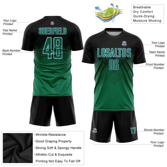 Benutzerdefinierte schwarze Kelly Fußball-Trikot Sublimation blau grün-hell Uniform Benutzerdefinierte schwarze Kelly Fußball-Trikot Sublimation blau grün-hell Uniform