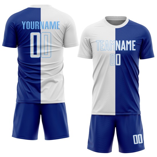 Split Jersey Blau Mode Sublimation Royal Uniform Weiß-Licht Fußball Custom Split Jersey Blau Mode Sublimation Royal Uniform Weiß-Licht Fußball Custom