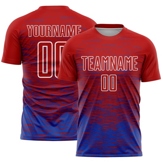Thunder Soccer Jersey Custom Line Sublimation Rot Blau-Weiß Uniform Thunder Soccer Jersey Custom Line Sublimation Rot Blau-Weiß Uniform